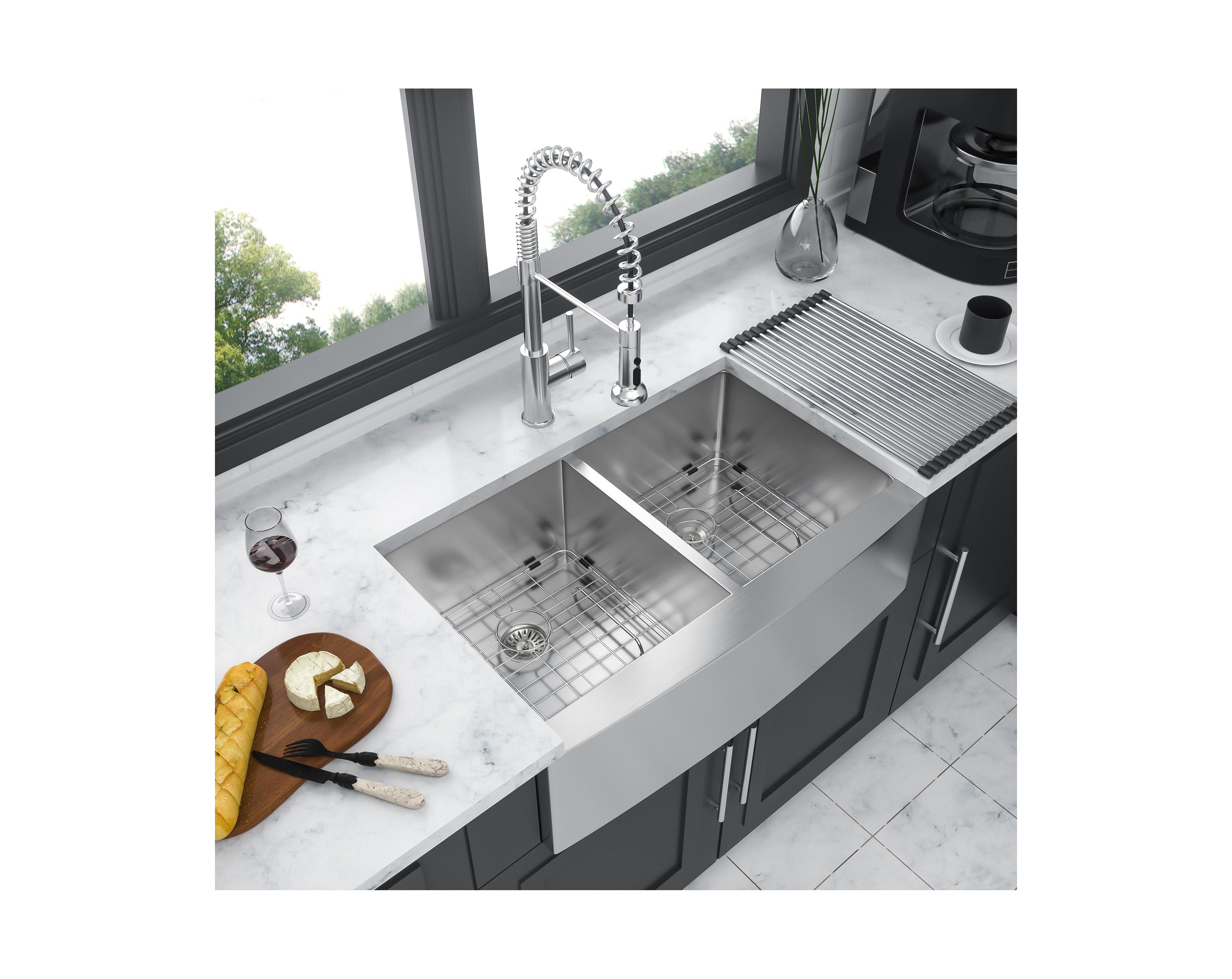 flynama 33x21x10inch Double Bowl Farmhouse Sink Stainless Steel 16 Gauge Apron Front Kitchen Sink