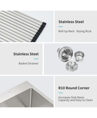 25x22x10inch Stainless Steel Kitchen Sink Drop In Single Bowl 16 Gauge Deep Basin