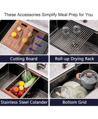 32x19inch Gunmetal Black Undermount Workstation Sink 16 Gauge 304 Stainless Steel 10 Inch Deep with Full Accessories