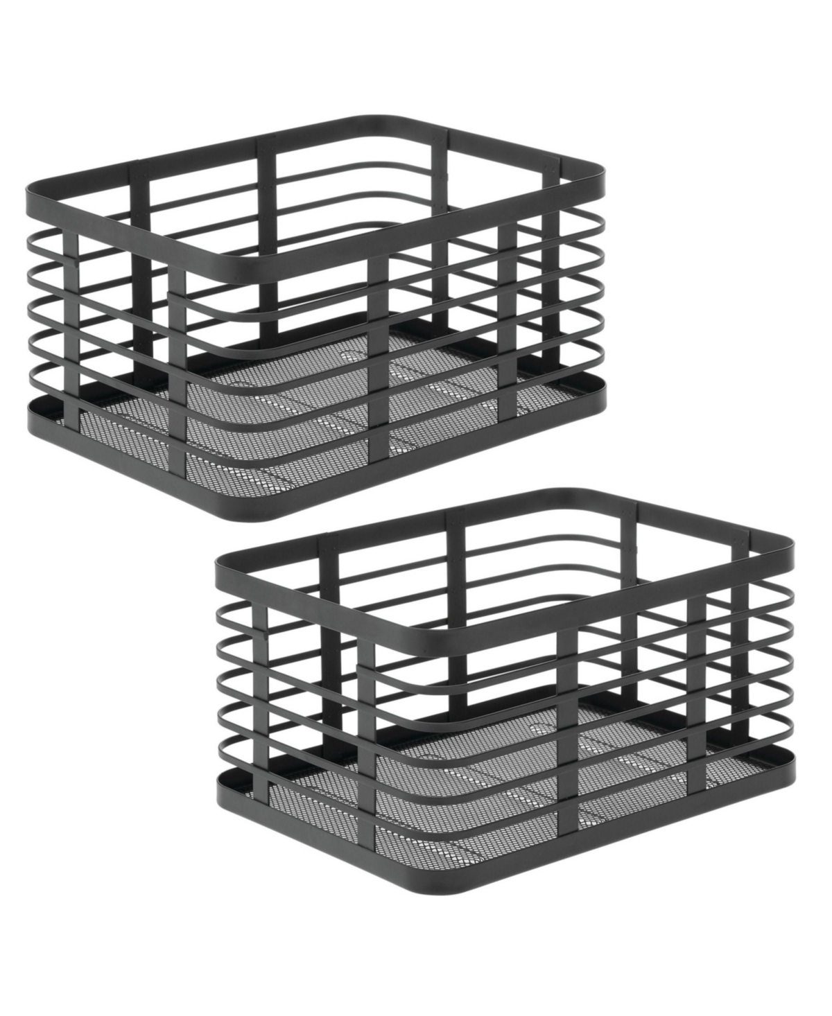 mDesign Metal Pantry Basket with Handles - Set of 2 - Matte Black