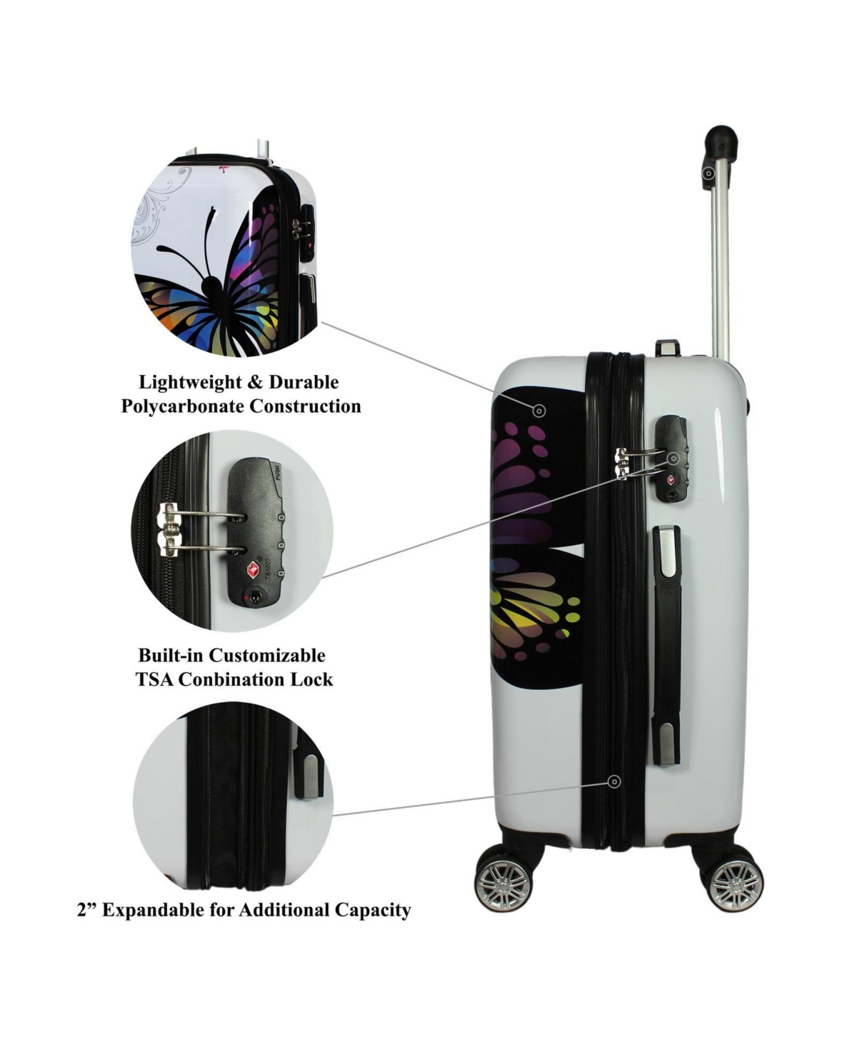 World Traveler Butterfly 26-Inch Hardside Medium Checked Expandable Spinner Luggage