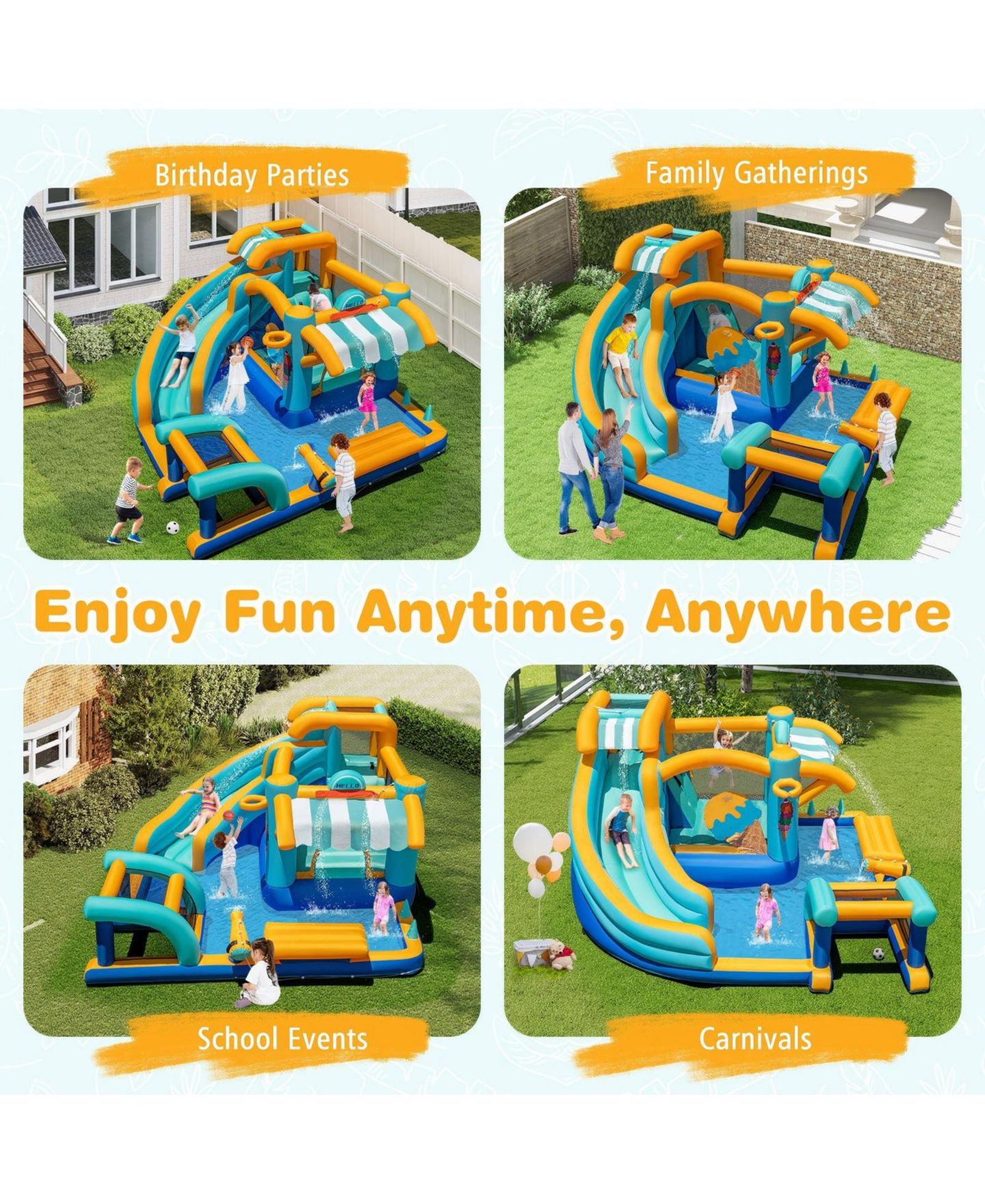 Детская игрушка HONGGE Ice Cream Inflatable Bounce House with Water Slide and Pool, Up to 5 Players, Ages 3+, цвет: Жёлтый — фото 8