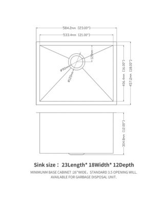 23x18x12inch Laundry Sink Undermount Utility Tub Stainless Steel Deep Single Bowl 16 Gauge