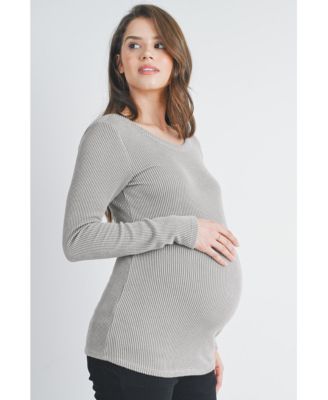 Maternity Scoop Neck Long Sleeve Ribbed Top