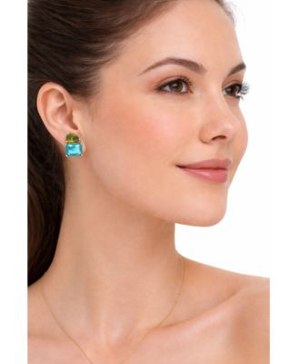 Pear + Princess Apple Green and Blue CZ Stud Earring