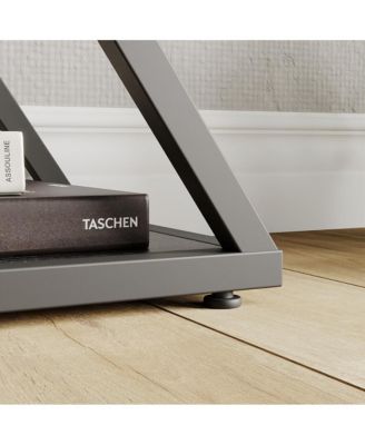 Industrial 3-Tier Entryway Table with X-Shaped Metal- Warm Rustic Vintage Wood Tone, Double X Metal Frames with 2 Shelves