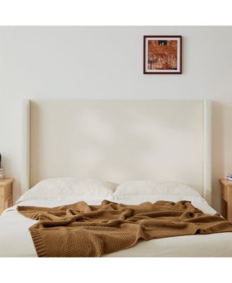 Carmen Upholstered Wingback Bed Frame with 52.3" Headboard, King, Ivory Boucle