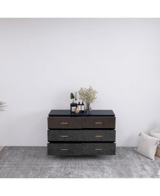 High Glossy 6-Drawer Chest of Drawers with Golden Accents