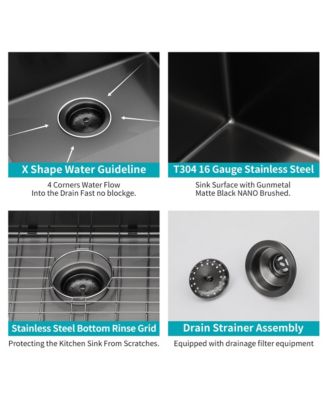 huluwat 28x22x10inch Gunmetal Black Kitchen Sink Drop In Topmount Stainless Steel 16 Gauge