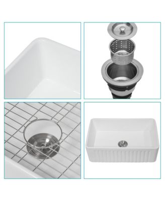 30x18x10inch White Farmhouse Sink Apron Front Porcelain Ceramic Reversible Single Bowl