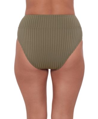 Women's S3 Smoothing Ribbed Banded High-Waist Swimsuit Bikini Bottoms