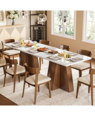 47-Inch Kitchen Dining Table for 4-6,White Rectangular Dining Table with Walnut Wood Base, Modern Wooden Eating Table