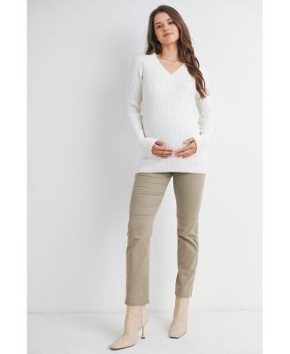 Maternity Ribbed Knit V Neck Long Sleeve Sweater