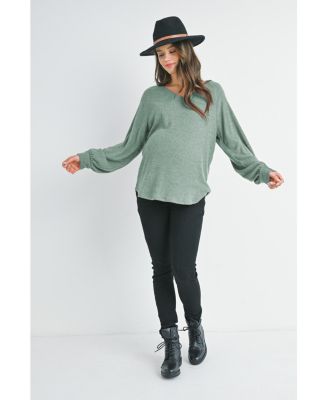 Maternity Ribbed Long Sleeve V Neck Sweater