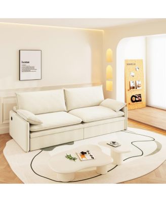 4-Seat Pull-Out Sleeper Sofa Bed, 81'' Chenille Upholstery & USB Port