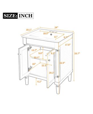 24 in. Bathroom Vanity with Top Sink, 2-Tier Modern Bathroom Storage Cabinet with Large Storage Shelves