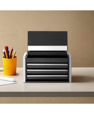 Metal Tool Box, 8.6", 3-Drawer Portable Tool Chest, EVA Liners, PP Feet, Ball-Bearing Slides, Black