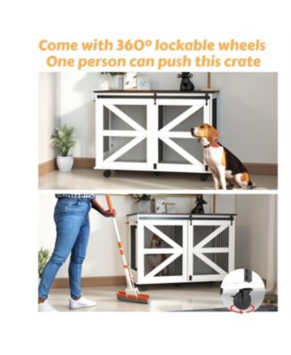 Dog Crate with Flip-Top Feeding Door, Dual-Access in White