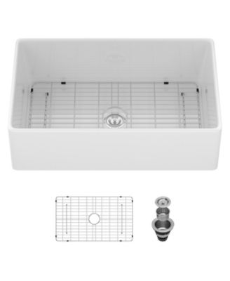 huluwat White Porcelain Ceramic Apron Front Single Bowl Farmhouse Kitchen Sink