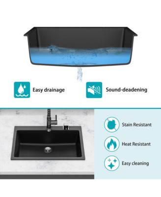 Black Granite Composite Drop In Kitchen Sink with Complete Accessories