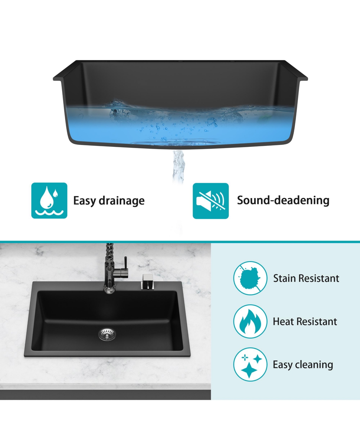 flynama Black Granite Composite Drop In Kitchen Sink with Complete Accessories