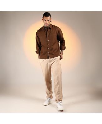 Men's Chocolate Brown Solid Canvas Utility Shirt