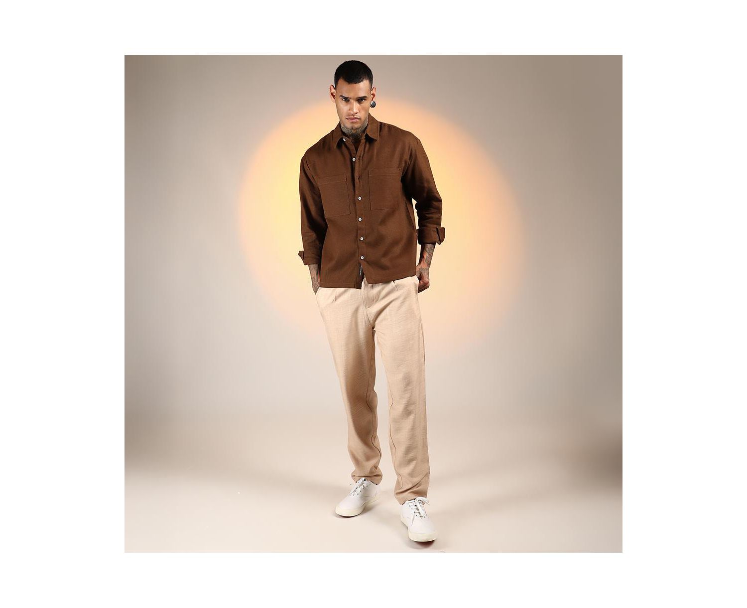 Men's Chocolate Brown Solid Canvas Utility Shirt