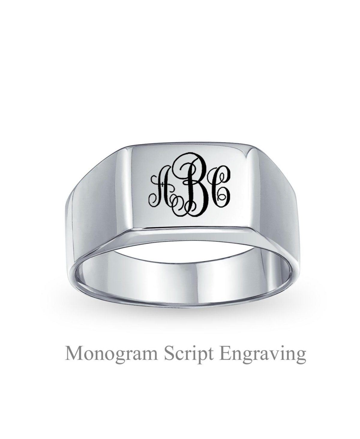 Bling Jewelry Simple Rectangle Initial Monogram Signet Ring .925 Sterling Silver