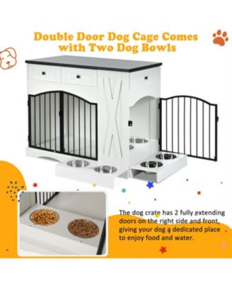  Dog Crate with 3 Drawers,Removable Feeder in White