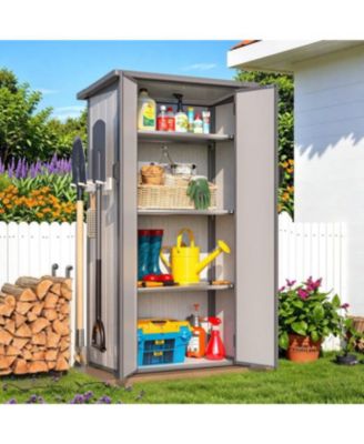 Tall Resin Outdoor Storage Cabinet Waterproof with Adjustable Shelves, Vertical Plastic Storage Shed