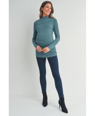 Maternity Mock Neck Long Sleeeve Ribbed Top