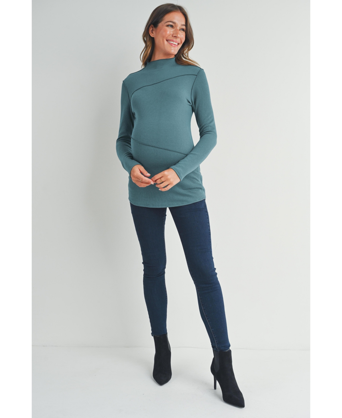 Hello Miz Maternity Mock Neck Long Sleeeve Ribbed Top