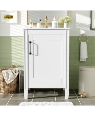 20 in. Modern Freestanding Bathroom Vanity with Ceramic Sink, Soft Close Door, Adjustable U-Shaped Shelf, Door Storage Rack