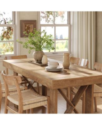 Rectangle Dining Table for 4-6 People, Farmhouse Thick Appearance Design, Rectangular Kitchen Dinner Table