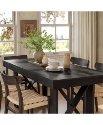 Rectangle Dining Table for 4-6 People, Farmhouse Thick Appearance Design, Rectangular Kitchen Dinner Table