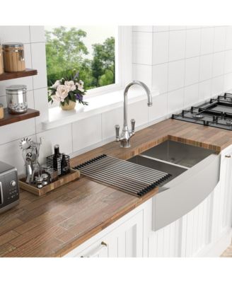 36" x 20" x 9" Double Bowl Farmhouse Kitchen Sink, Stainless Steel, Apron Front, 16-Gauge, 50/50 Split