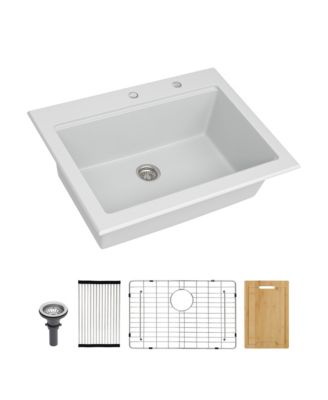 30x22x10inch White Quartz Composite Drop in Kitchen Sink Workstation Granite Deep