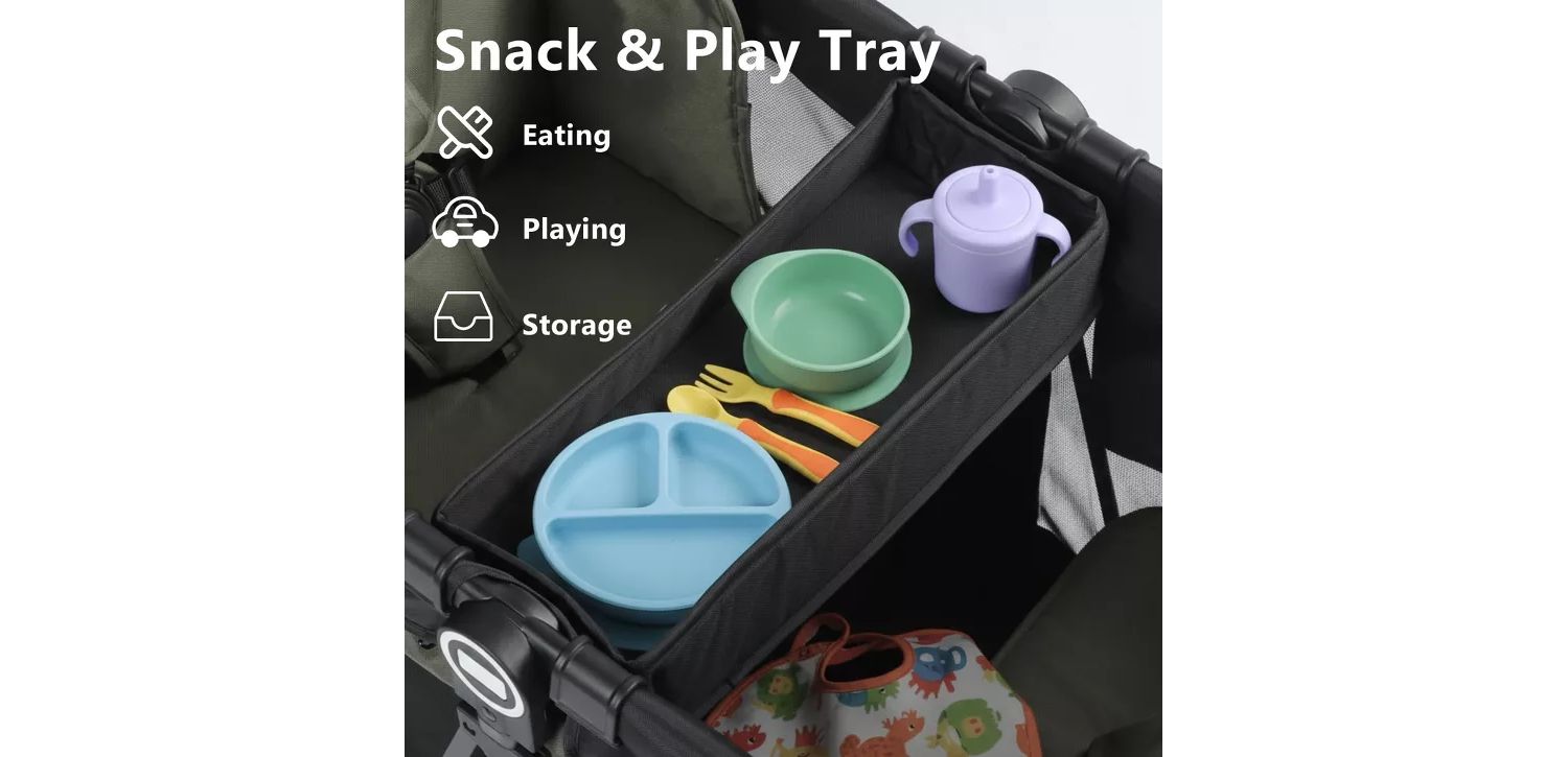 Baby All-Terrain Wagon Stroller for Two with Canopy, Snack Tray and Shock-Absorbing Wheels