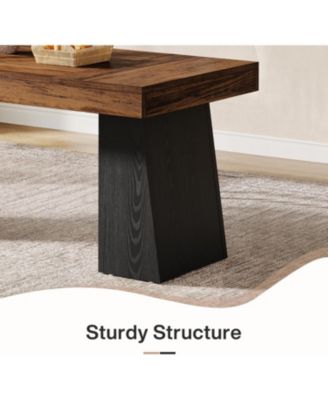 Dining Room Table for 4-6, 55-Inch Mid-Century Modern Dining Table with Double Pedstral, Rectangular Wood Kitchen Dinner Table