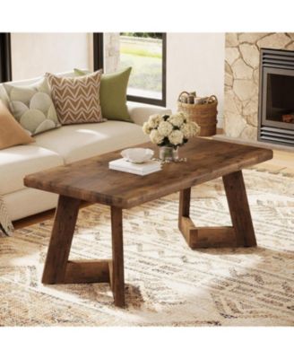 Coffee Table, Farmhouse Center Table with V-Shaped Legs, 47.2 x 23.6 Inches Rectangle Living Room Tables, Easy to Assemble, Rustic Brown