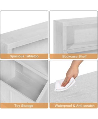 Kids Bookshelf with Toy Storage, Wooden Toddler Bookcase with Cubby Shelves, Vintage White