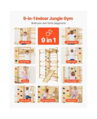 Swedish Ladder Wall Gym with 9-in-1 Solid Wood Stall Bars