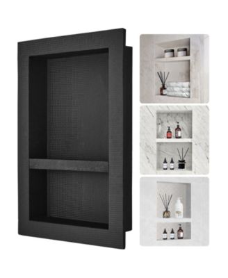 Shower Niche, Ready for Tile, 16" x 24", Double Shelf, Recessed Wall Insert, Sealed Waterproof, Square Corners, Black