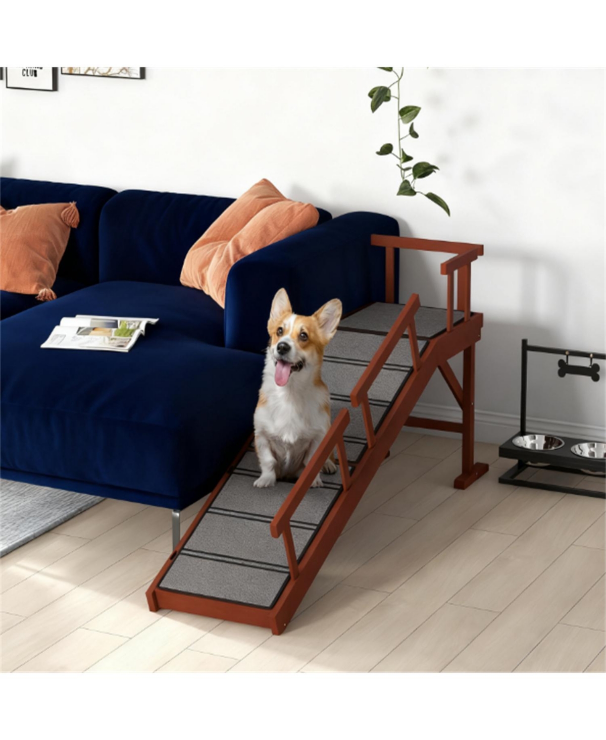 Aostirmotor Dog Ramp with Removable Guardrails in Brown and Gray