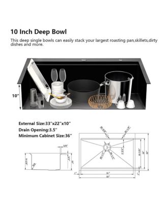 33x22x10 Inch Drop In Workstation Kitchen Sink R10 Radius SUS304 Stainless Steel Single Bowl With 5 Accessories Integrated Ledge