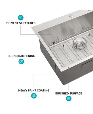 30x22x10 Inch Drop In Single Bowl Topmount Kitchen Sink 16 Gauge T304 Stainless Steel With Dish Grid Drain Assembly Drying Rack