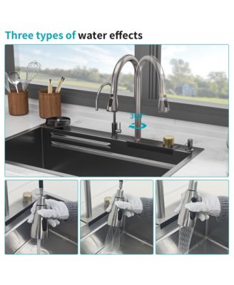 33x22x10inch Gunmetal Black Waterfall Kitchen Sink Drop In Stainless Steel Workstation