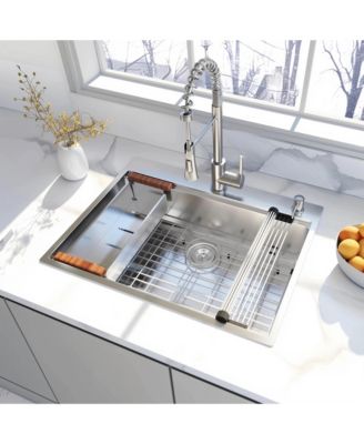 28x22inch Stainless Steel Workstation Sink Drop In Single Bowl 18 Gauge with Accessories