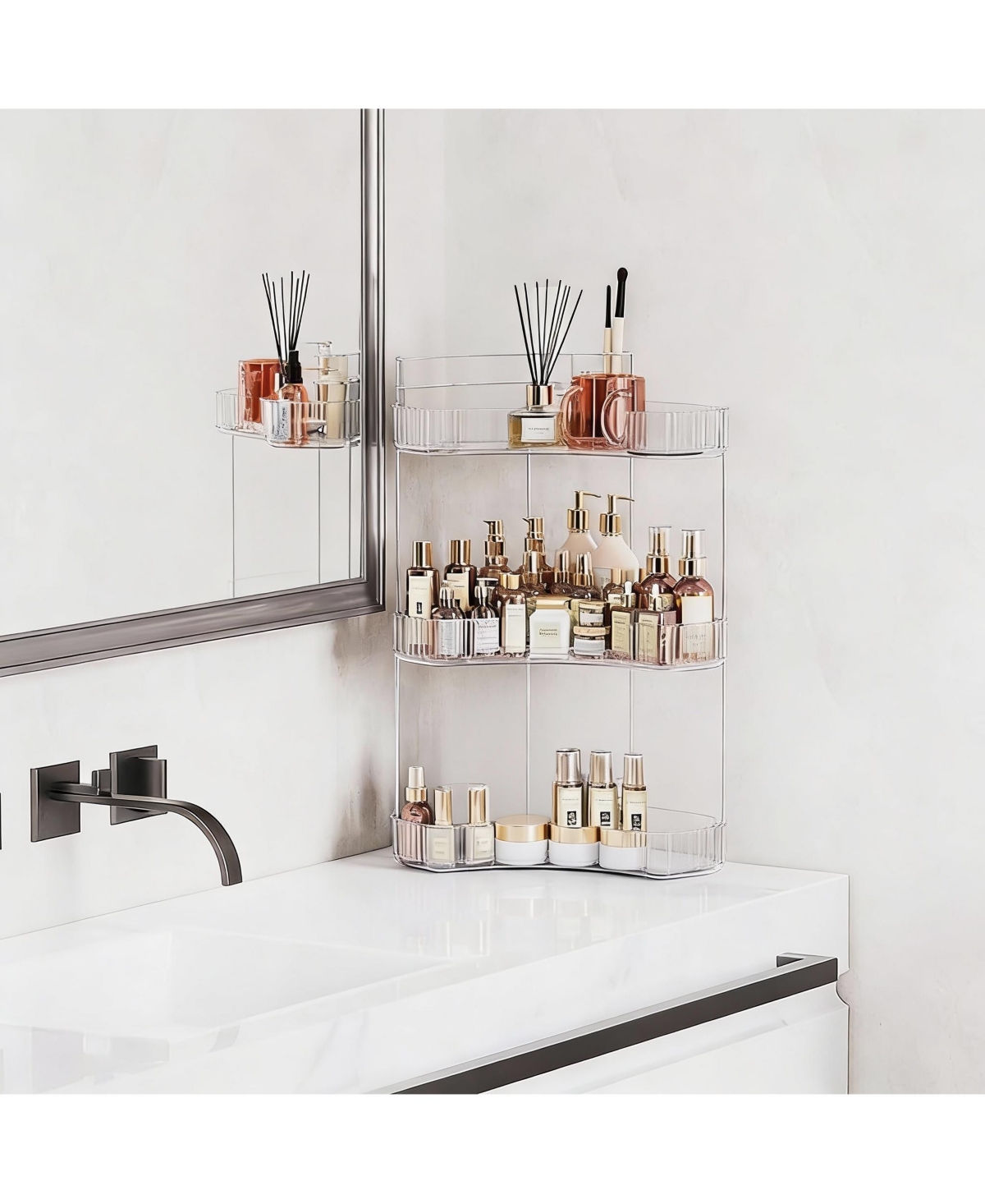 Yigii 3-Tier Corner Bathroom Organizer with Toothbrush & Makeup Brush Holders