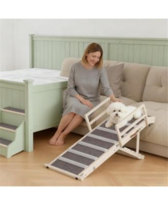 Dog Step with Side Rails Dog Ramp in Natural